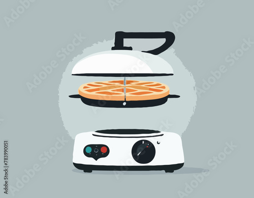 Kitchen modern technical sandwich maker, gadget waffle iron device icon flat vector illustration, isolated on white. Design cooking stuff
