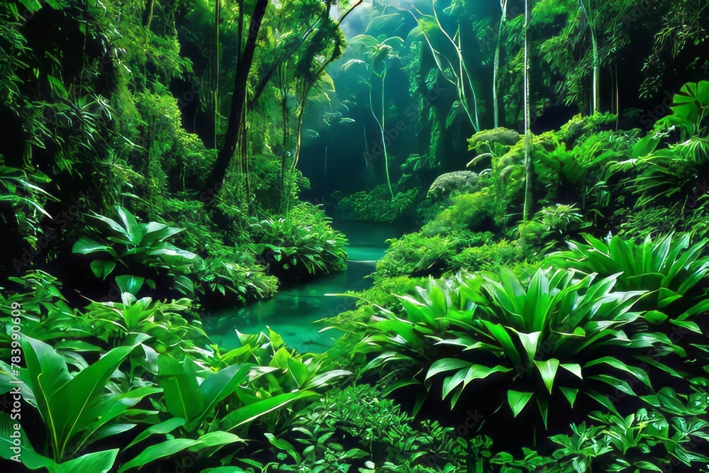 Fototapeta premium tropical forest in the jungle created with generative AI software.