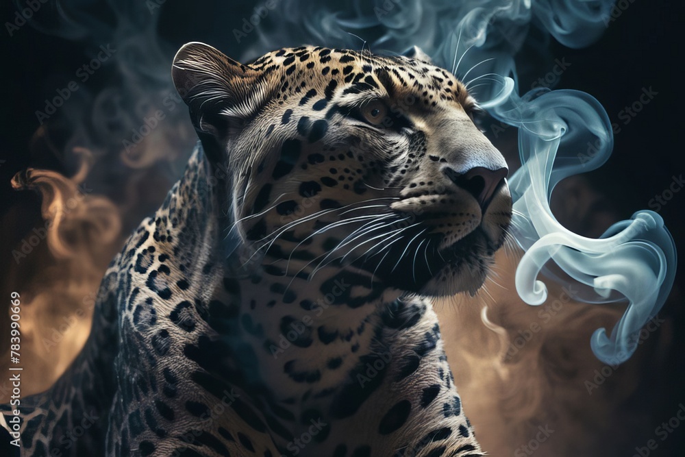 Fototapeta premium close up portrait of a leopard created with generative AI software.