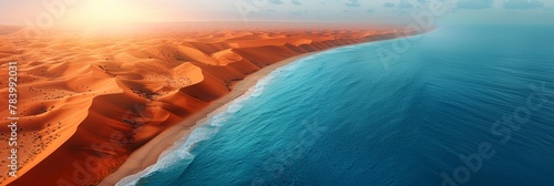 At the edge of the vast desert, a serene shoreline meets the turquoise ocean.