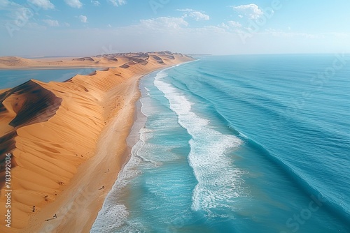 Desolate coastline meets the ocean in a scenic desert landscape.