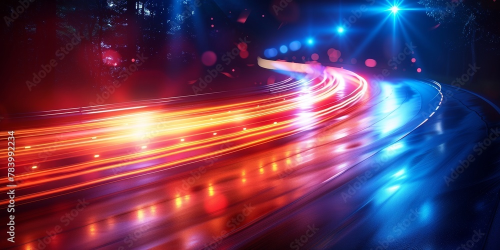 Obraz premium A dynamic night scene on the highway, with blurred lights symbolizing fast urban travel.