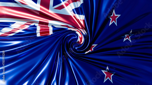 Cosmic Twist of the New Zealand Flag with Silver Ferns and Southern Cross Stars