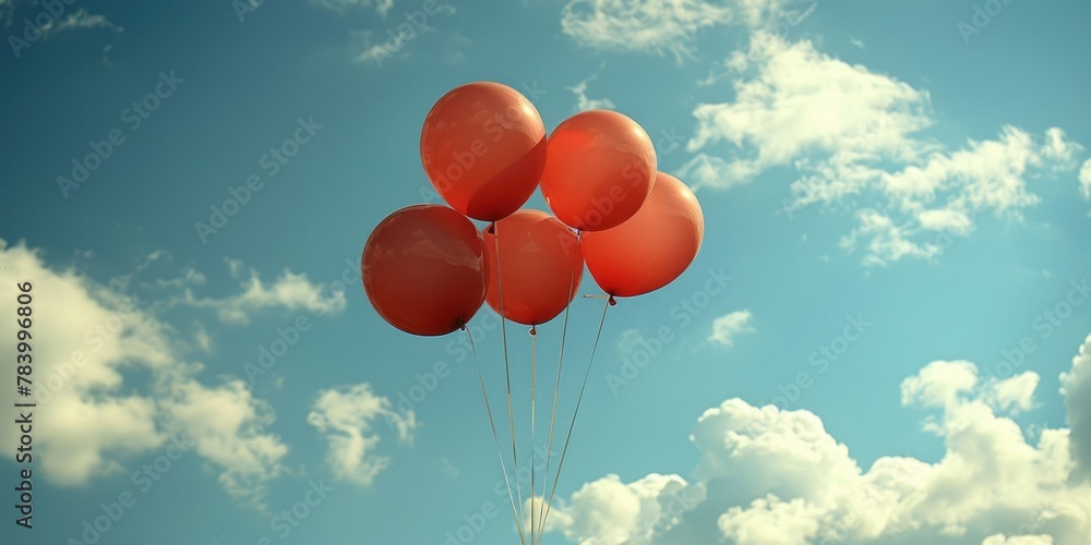 Fototapeta premium A Kaleidoscope of Red: Balloons Dancing in the Sky