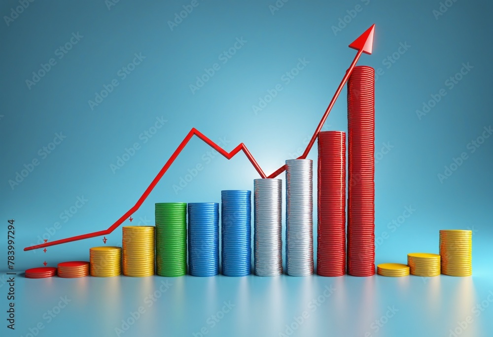 Fototapeta premium Business growth graph chart in bright colours on blue background