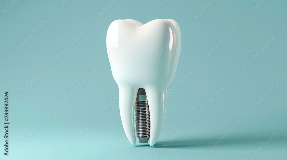 3D illustration of a white human tooth and gum with a dental implant 3D illustration of a white human tooth and gum with a dental implant