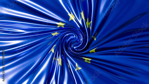 Dynamic Swirl of the European Union Flag with Radiating Yellow Stars photo