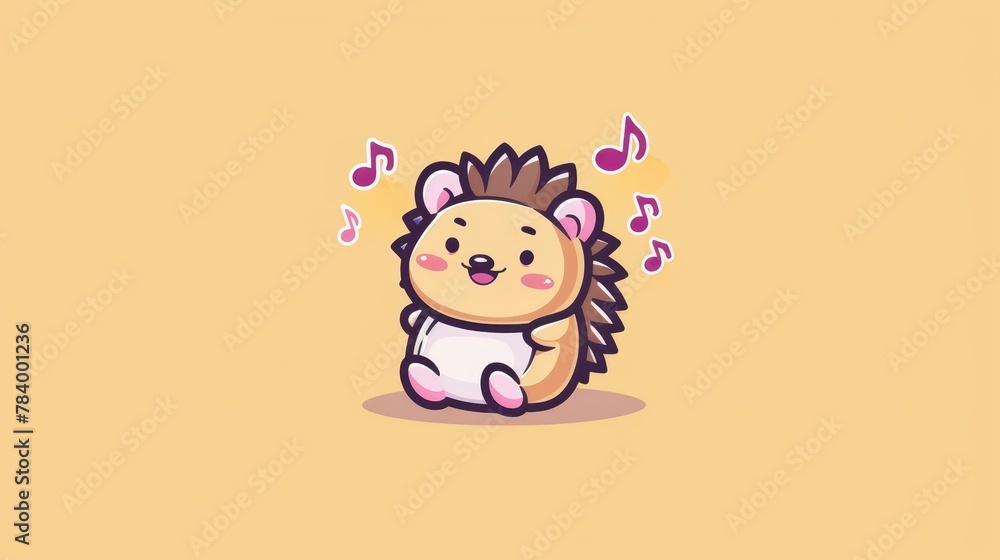 A cartoon hedge with music notes emerging from its ears sits before a yellow backdrop A cartoon hedge with music notes emerging from its ears sits before a yellow backdrop