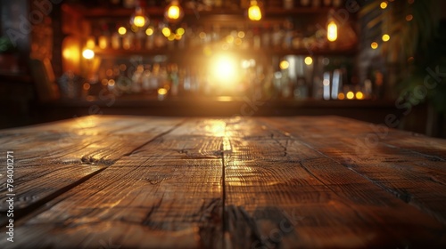 Wooden Table With Background Lights