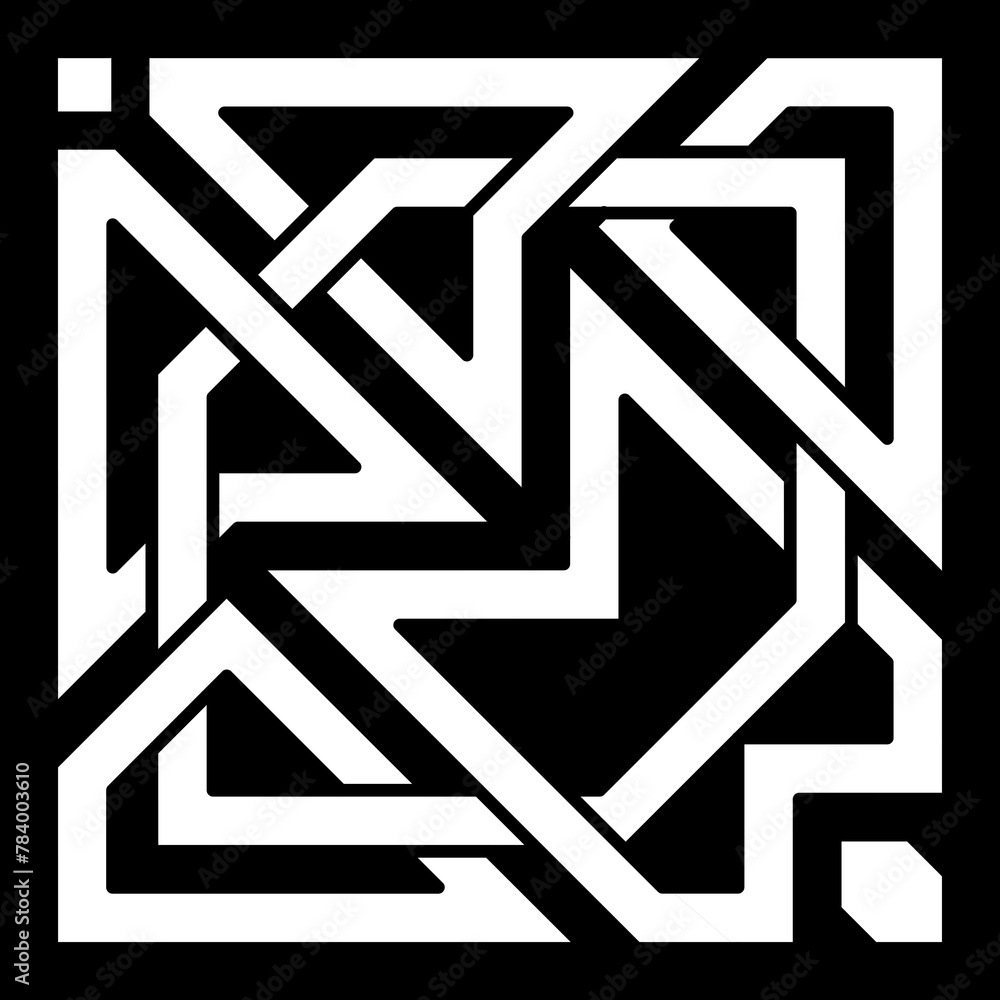 Twisted lines. Intertwined pattern. Line design, geometric scrollwork, seamless shape, modern and unique Islamic drawing, black and white Twisted lines. Intertwined pattern. Line design, geometric scrollwork, seamless shape, modern and unique Islamic drawing, black and white