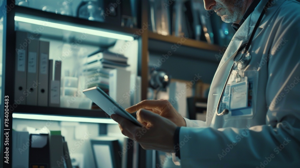 Doctor Analyzing AI-Assisted Diagnostics in Medical Office Doctor Analyzing AI-Assisted Diagnostics in Medical Office