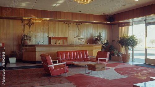 Retro motel. Hotel interior. 1970`s vibes