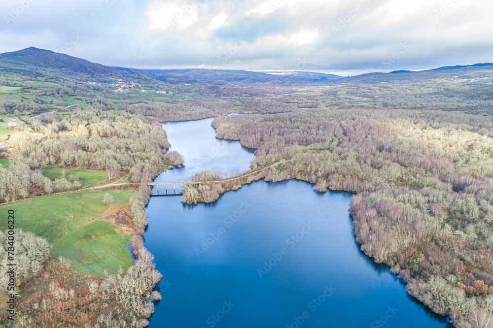 aerial view with drone of the Sezelhe reservoir, municipality of Montalegre. Portugal