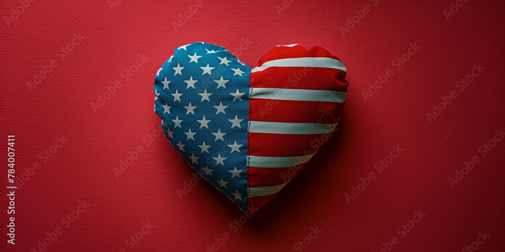 Obraz premium Cuore di stoffa con bandiera americana. USA.