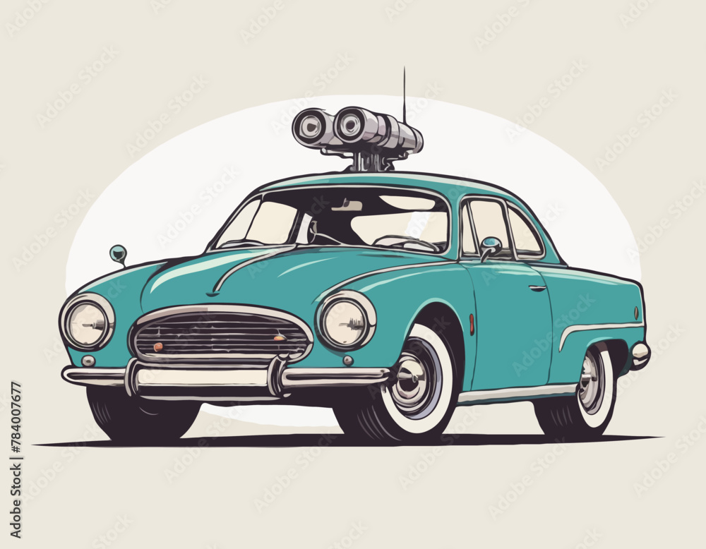 Cartoon robot made from vintage car, vector