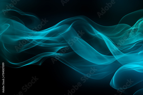 abstract turquoise color bushy smoke flowing side, isolated on black background photo