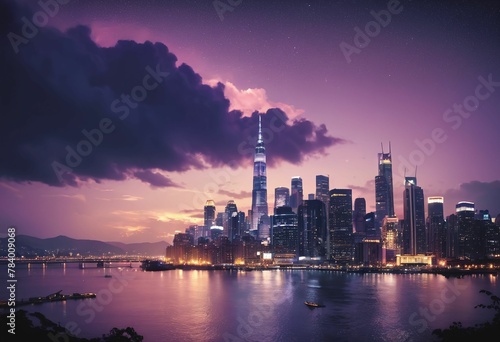 Moonlit Mirage: A Citys Dreamy Glow. Generative AI