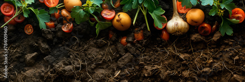 Bio-Kompost, biologisch abbaubare Küchenabfälle und Erde, Konzept Banner Nachhaltigkeit photo