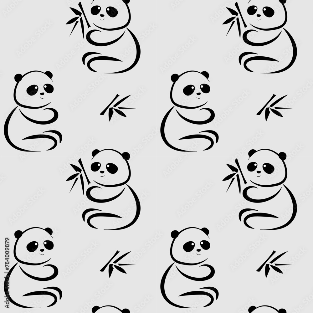 seamless animalistic pattern with pandas and lambs, stylized images, vector