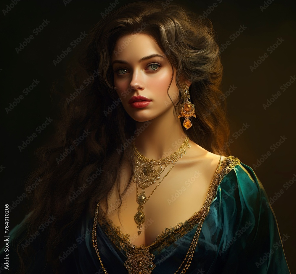 Beautiful woman with a necklace and earrings,