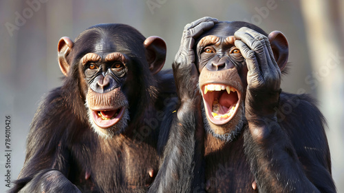 Two chimpanzees have a fun