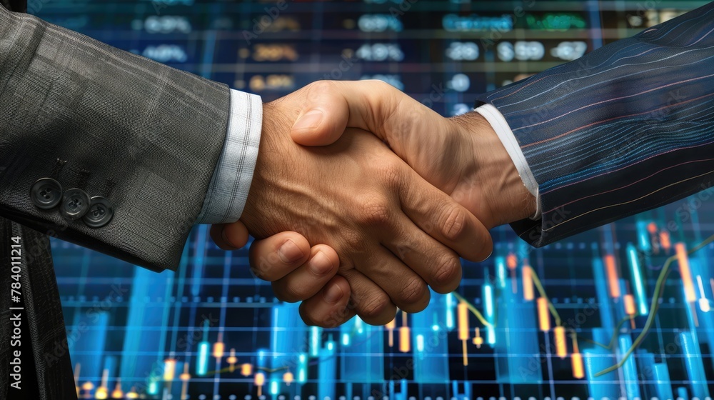 A firm handshake against a financial chart background, sealing a deal on capital allocation. Capital allocation A firm handshake against a financial chart background, sealing a deal on capital allocation. Capital allocation