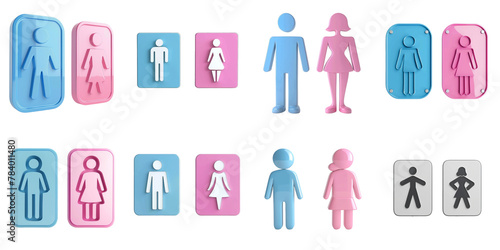 Toilet sign png set collection in 3d transparent no background.