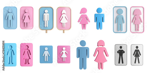 Toilet sign man and woman png isolated set in 3d transparent.