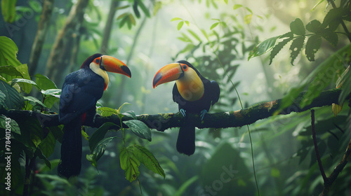 Two toucan tropical bird sitting