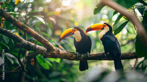 Two toucan tropical bird sitting photo
