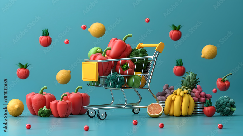 Buying groceries online concept. Mobile app and e-commerce shopping.  illustration