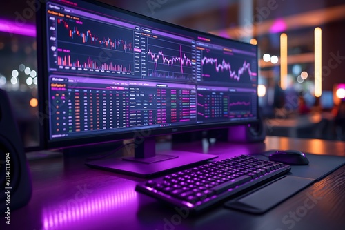 Krypto-Handelsterminals, Computer und Bildschirme mit Charts und Zahlen, Konzept Trading mit Kryptowährungen photo