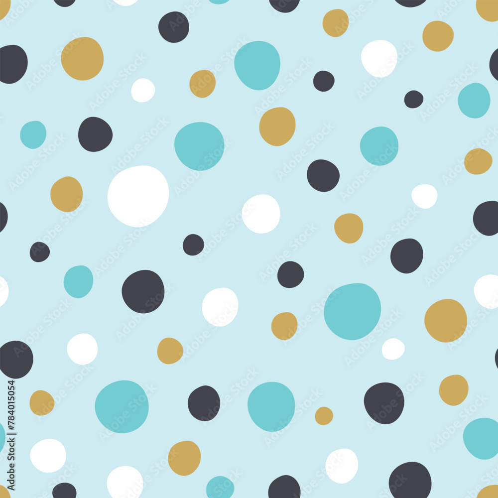 Seamless pattern with circles. Vector illustration on blue background. It can be used for wallpapers, wrapping, cards, patterns for clothes and other.