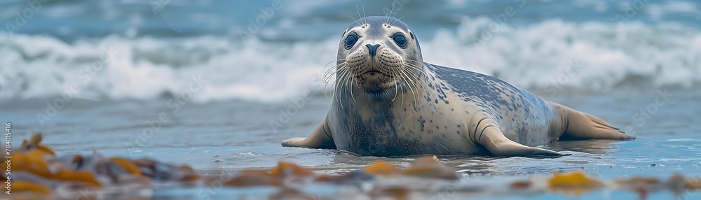 Obraz premium Robbe am Strand, Seehund im Sand, Helgoland, Deutschland