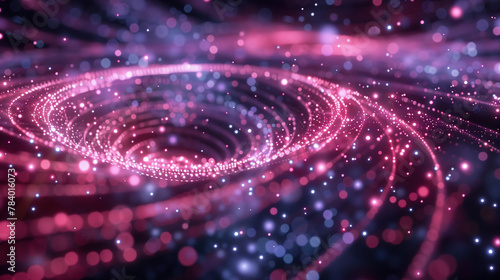 Swirling purple vortex with glowing lights and sparkles. Abstract shiny energy background with bokeh lights. Portal, funnel leading to another word. Gateway to an alternate dimension.