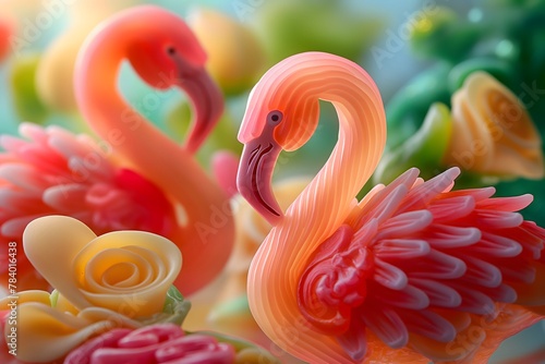 Flamingos aus Süßigkeiten, Konzept Tiere aus Süßgkeiten als Dekoration in der Küche photo