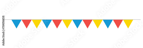 Carnival garland, birthday party decoration. Rainbow Pennant Banner Flags. Colorful multicolored triangular flags. Png transparency