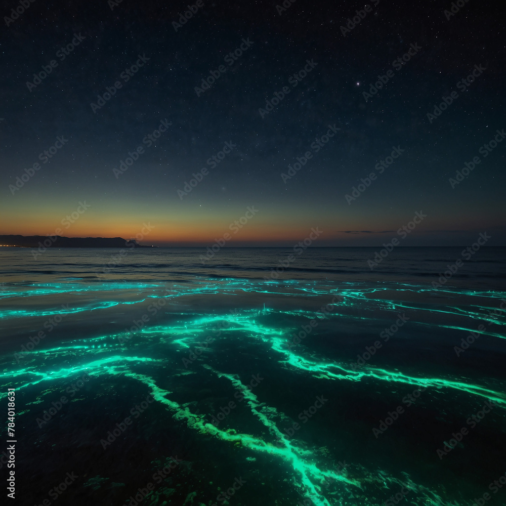 Fototapeta premium Starry Seas: The Enchantment of Bioluminescent Plankton