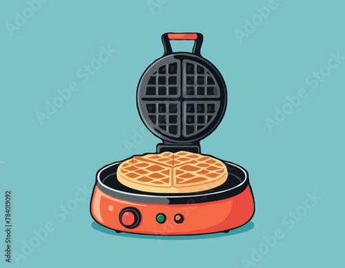 Waffle iron isolated icon in cartoon style.