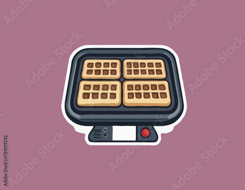 Waffle iron isolated icon in cartoon style.