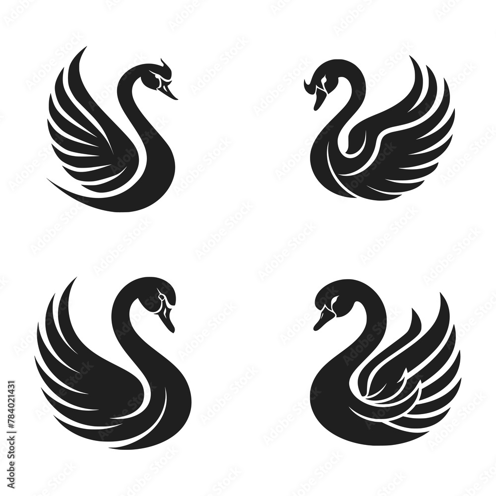 Obraz premium Swan silhouette collection isolated on white background. Minimal logo designs. Vector illustration. AI generated art.