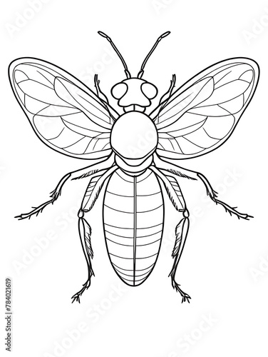 Easy one line insecta coloring page, outline, white color, white background, ai generated  © Unique Artist