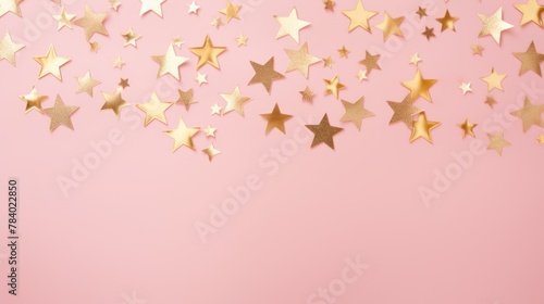 Gold star confetti on a pink background with space for text. Banner  poster  ai