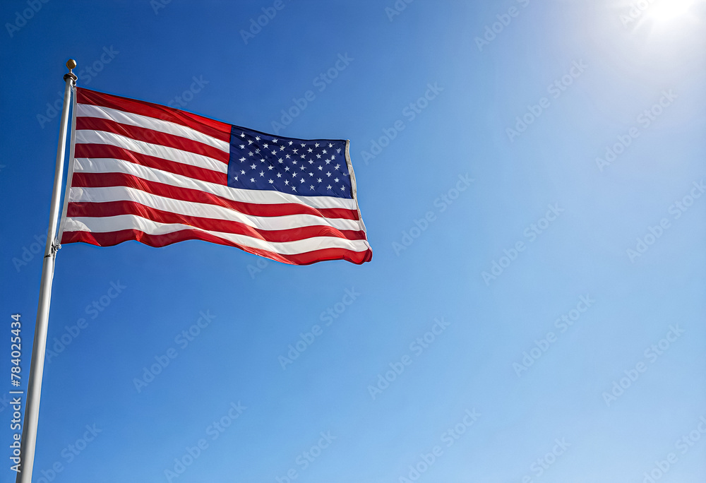 Obraz premium an american flag is flying in the sky