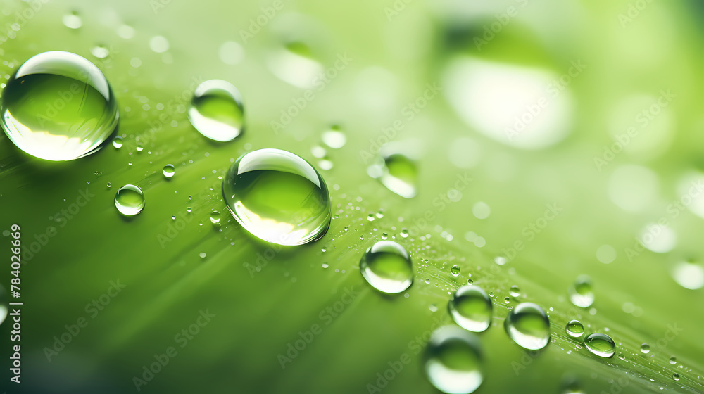 Water droplets on green background, cosmetic moisturizing solution concept illustration Water droplets on green background, cosmetic moisturizing solution concept illustration