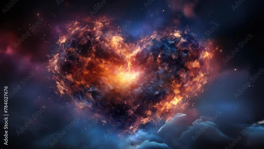 Abstract multicolored romantic cosmic glowing love heart made of magical energy, Valentine's Day concept