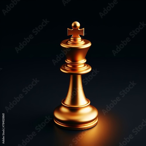 golden King chess piece standing alone on a dark background. Leadership, success, and business strategy positive concept banner. gold King chess piece standing alone .
