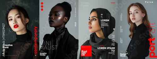 Sophisticated poster collection with women’s portraits, emphasizing modern typography and minimalist design aesthetics.