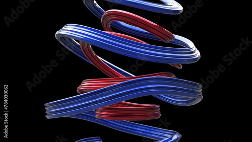 Abstract curvy shapes in metallic red and blue