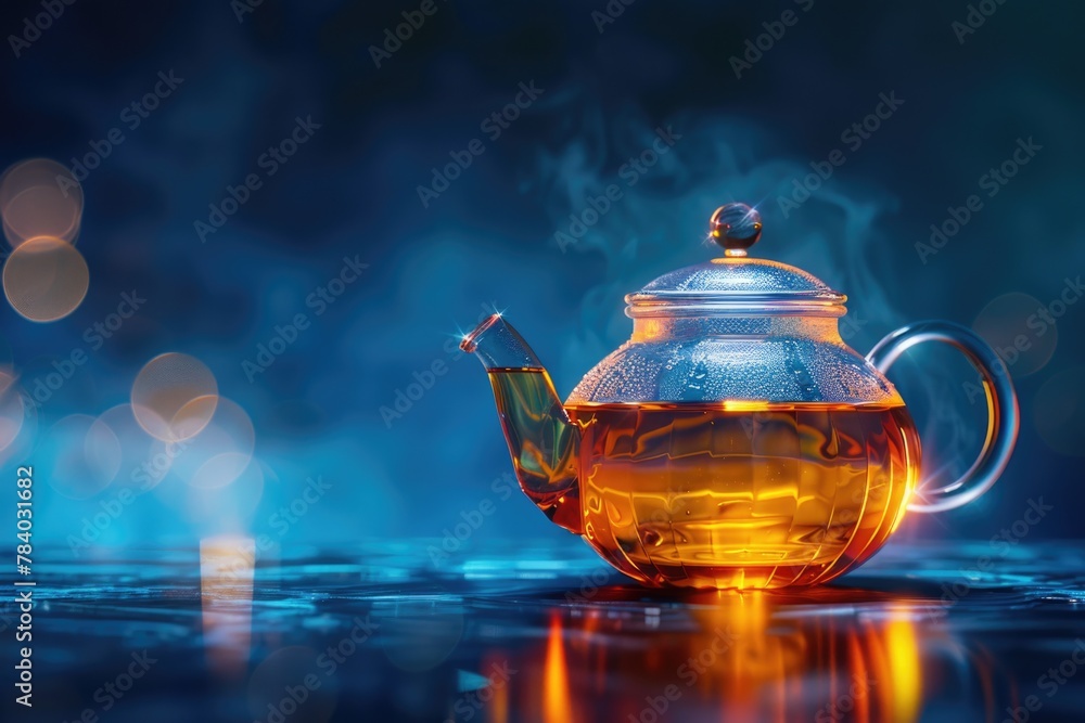 Tea pot with tea on table, perfect for kitchen concept - obrazy, fototapety, plakaty 